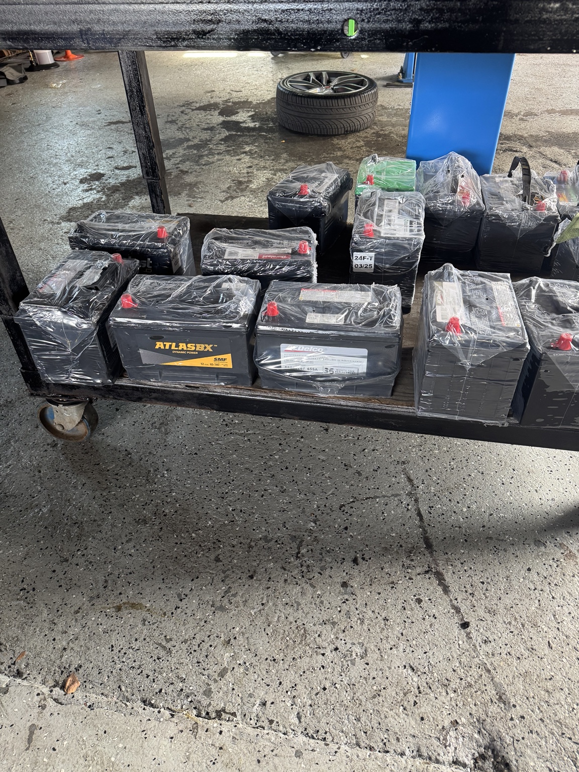 Real inventory of rebuilt car batteries at Marquez & Sons